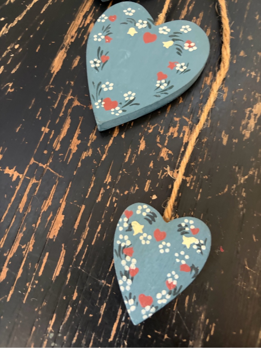 Hand-Painted Blue Heart Garland Wall Decor - Rustic Home Accent - Picture 2 of 4